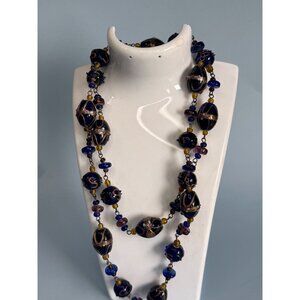Vintage Venetian Glass Wedding Cake Lampwork Murano Bead Necklace 32"